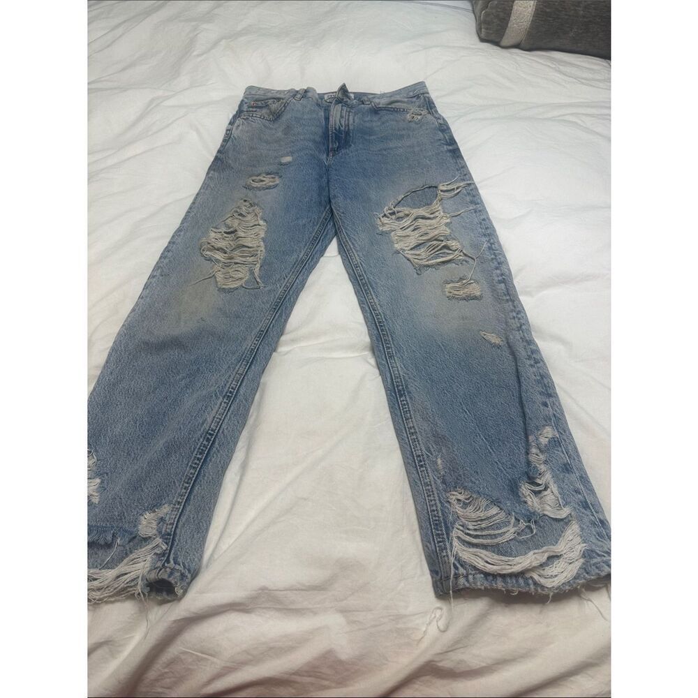 Zara Distressed Light Blue Women's Jeans - Casual Ripped Denim